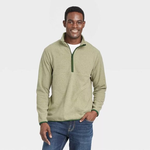 Men's Polar Fleece Half Zip Sweatshirt - Goodfellow & Co Green Size XL - Picture 1 of 2